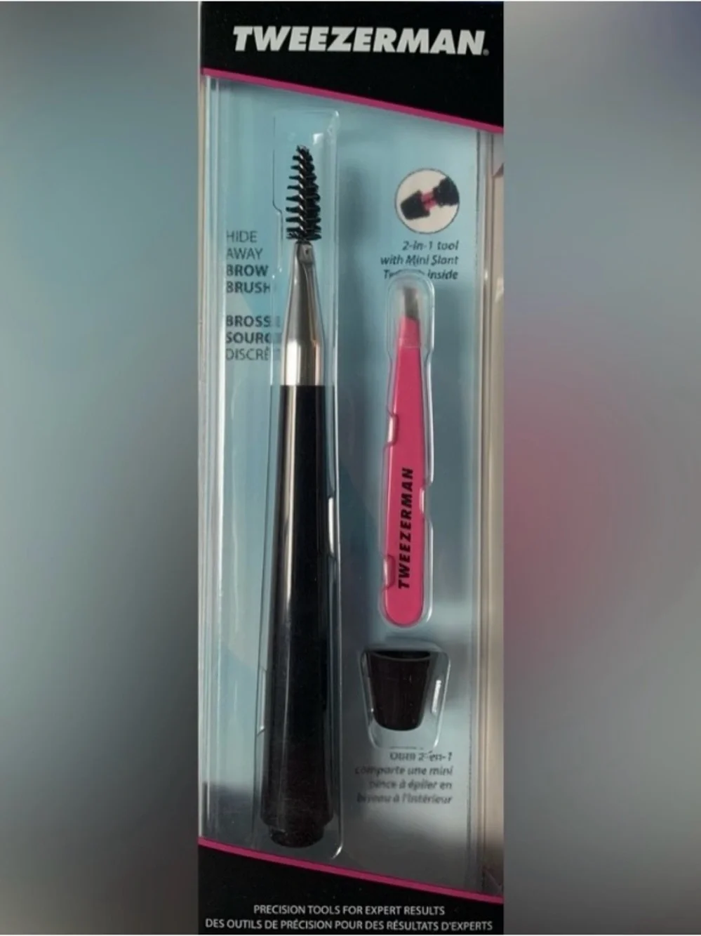 Tweezerman 2-in-1 tool Brow Brush with Mini Slant Tweezer